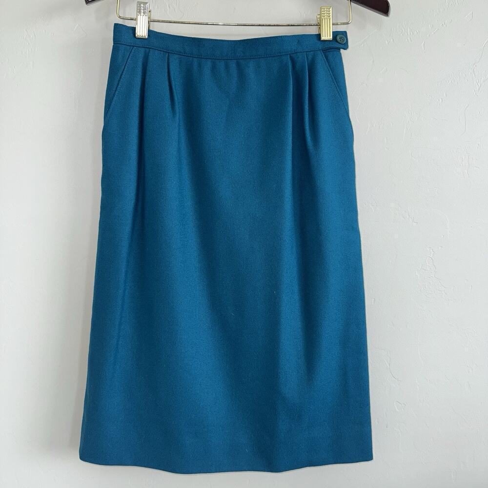 Vintage Pendleton Women's Midi Pencil Skirt 100% Virgin Wool USA Sz 8 Teal